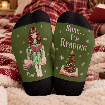 Shhh Im Reading Books Socks - Birth Flower Personalized Gifts