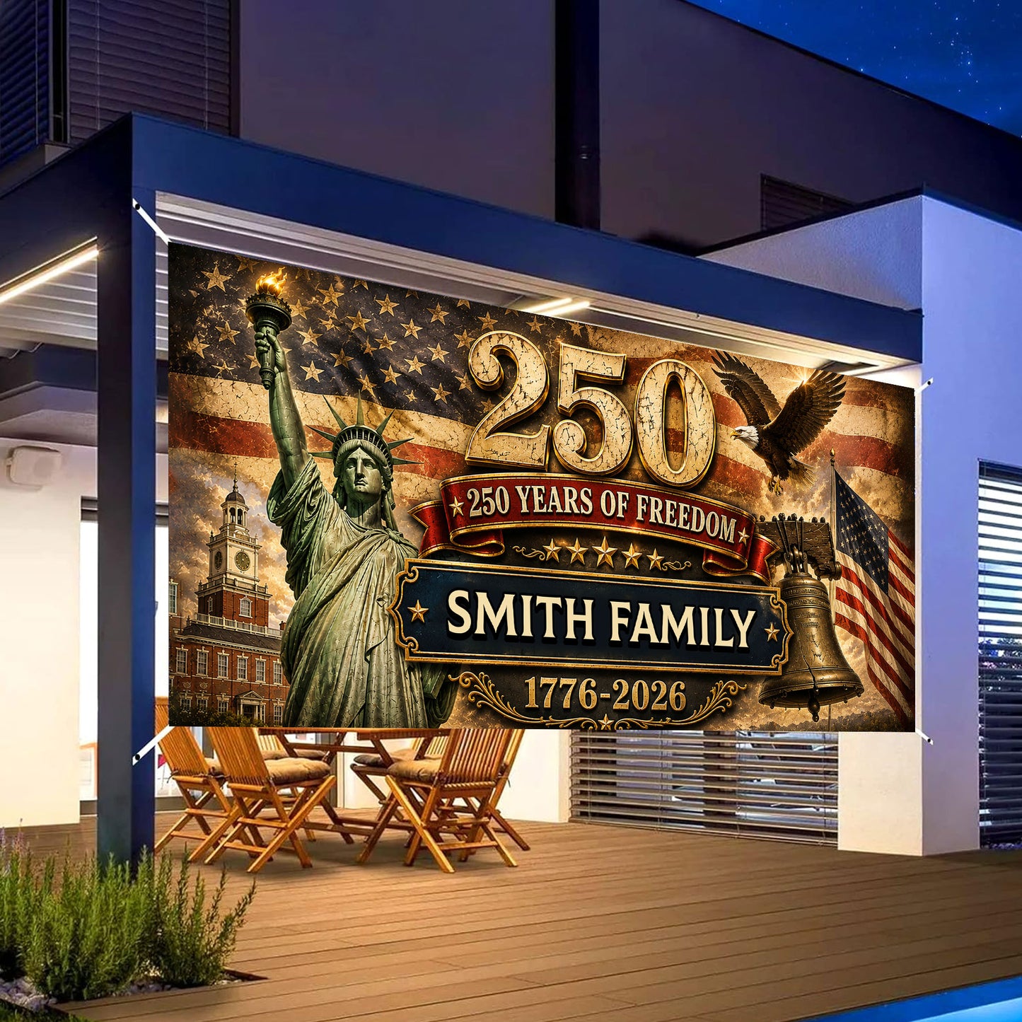 250 Years Decor 1776–2026 Patriotic Banner - Personalized Semiquincentennial Banner