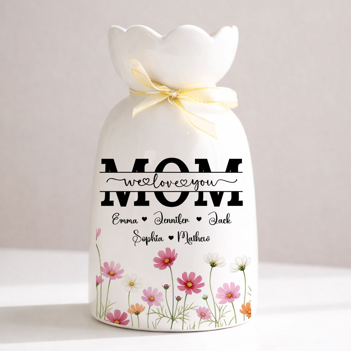 Mom We Love You - Personalized Custom Ribbon Tie Flower Vase