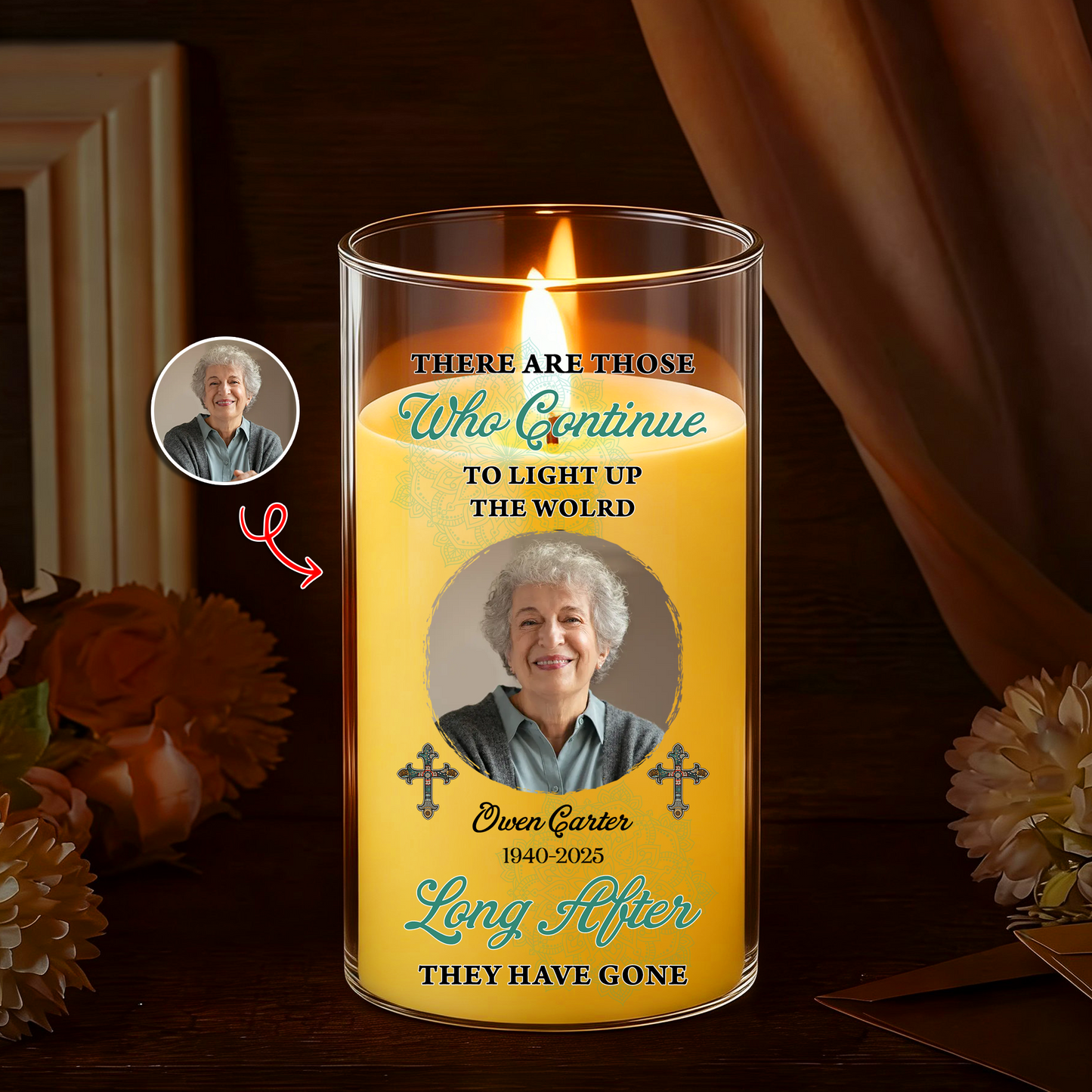 Light Up The The World Custom Photo Memorial - Personalized Flameless LED Candle