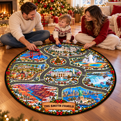 Car Racing Game - Personalized Quilted Mat Custom Shaped Doormat - Christmas Decor 3D Round Rug