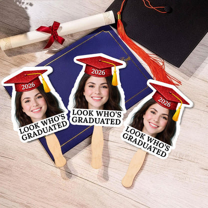 Look Who's Graduate Face Fans With Wooden Handle - Fans Faces Class Of 2026