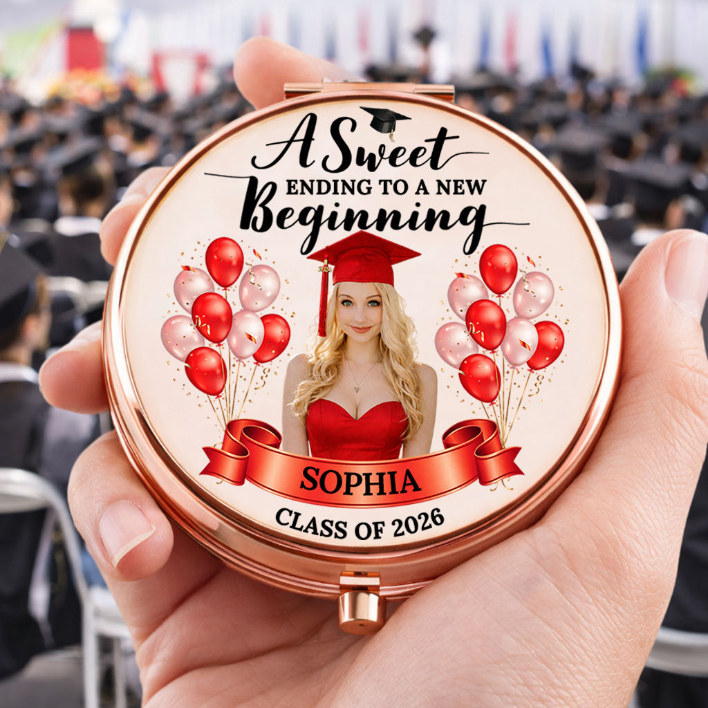 A Sweet Ending To A New Beginning - Personalized Custom Compact Mirror - Graduation Gifts