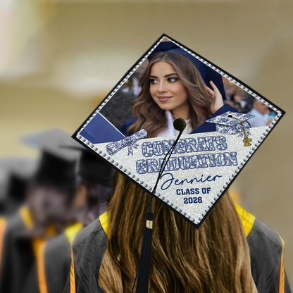 Personalized Senior Graduation Bow Coquette Cap Topper - Personalized Printed Graduation Cap Topper