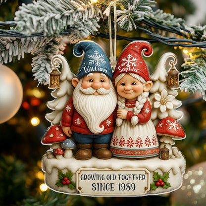 3D Effect Gnome Couple Together - Personalized Acrylic Ornament