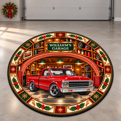 Christmas Garage Round Mat  - Personalized Quilted Mat Custom Shaped Doormat - Christmas Decor 3D Round Rug