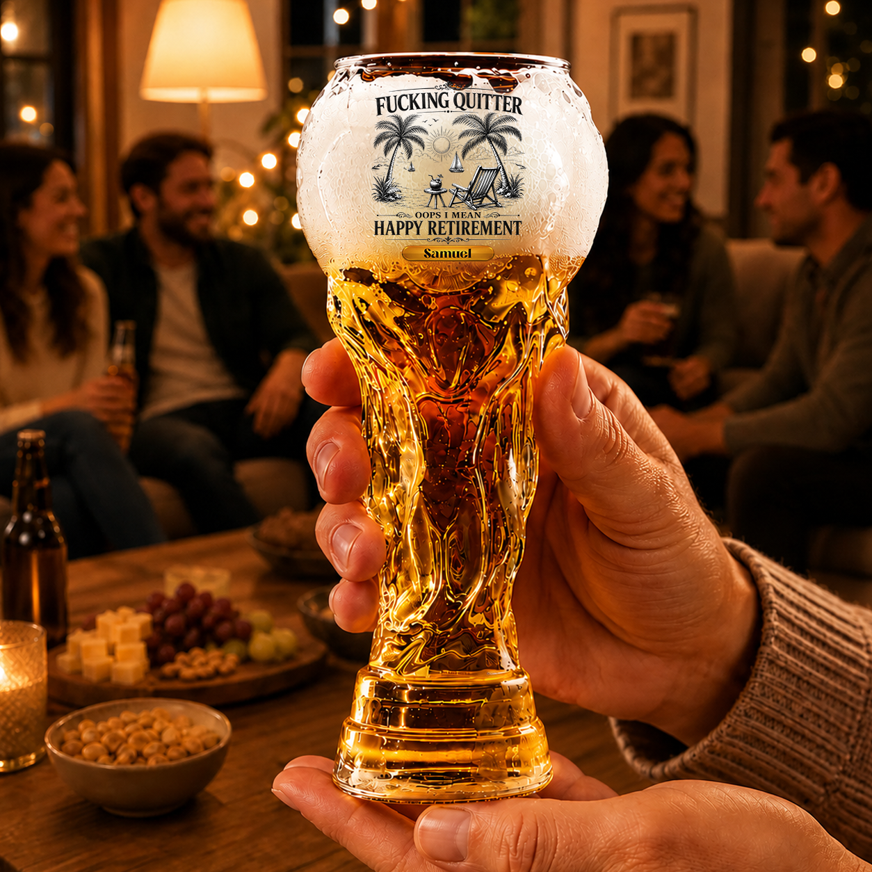 Oops I Mean Happy Retirement  Personalized Trophy Beer Glass - Match Day Beer Glass, Birthday Gift for Him, Gift for Dad
