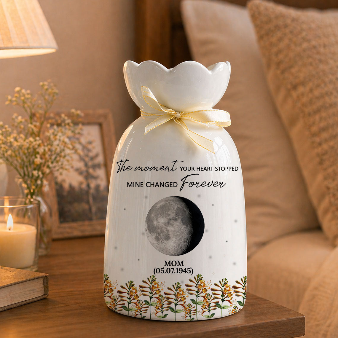 The Moment Your Heart Stopped - Personalized Custom Ribbon Tie Flower Vase