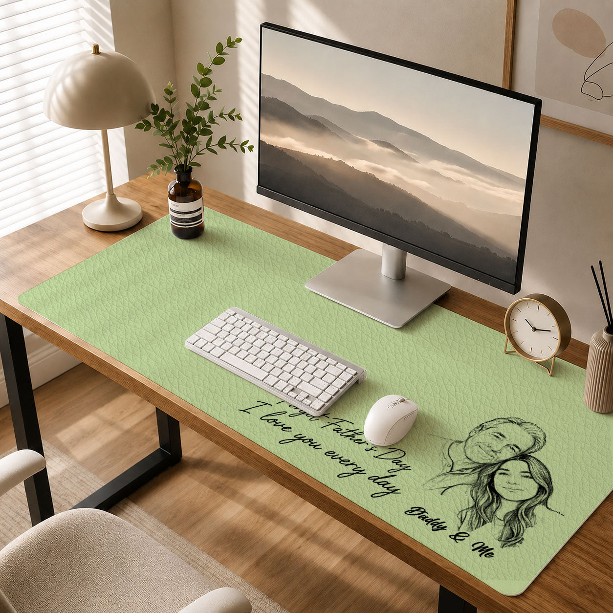 Best Dad Ever Cutsom Photo Line - Personalized Leather Desk Mat
