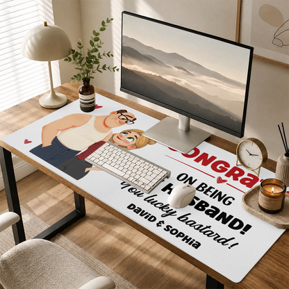 Congrats On Being My Husband - Personalized Leather Desk Mat