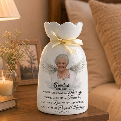 Custom Photo Pencil Sketch Your Life Was A Blessing- Personalized Custom Ribbon Tie Flower Vase