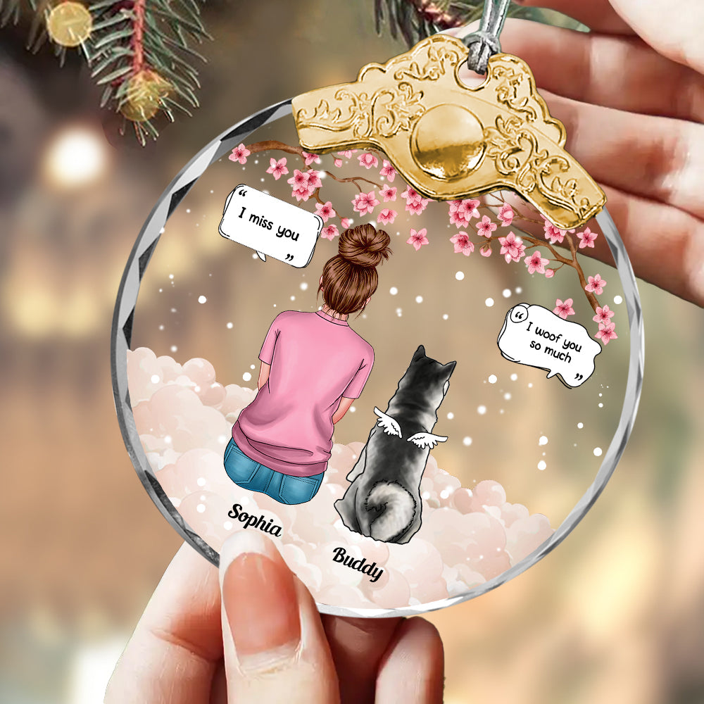 I Miss You Dog Loss - Personalized Glass Ornament With Silver and Gold Cap