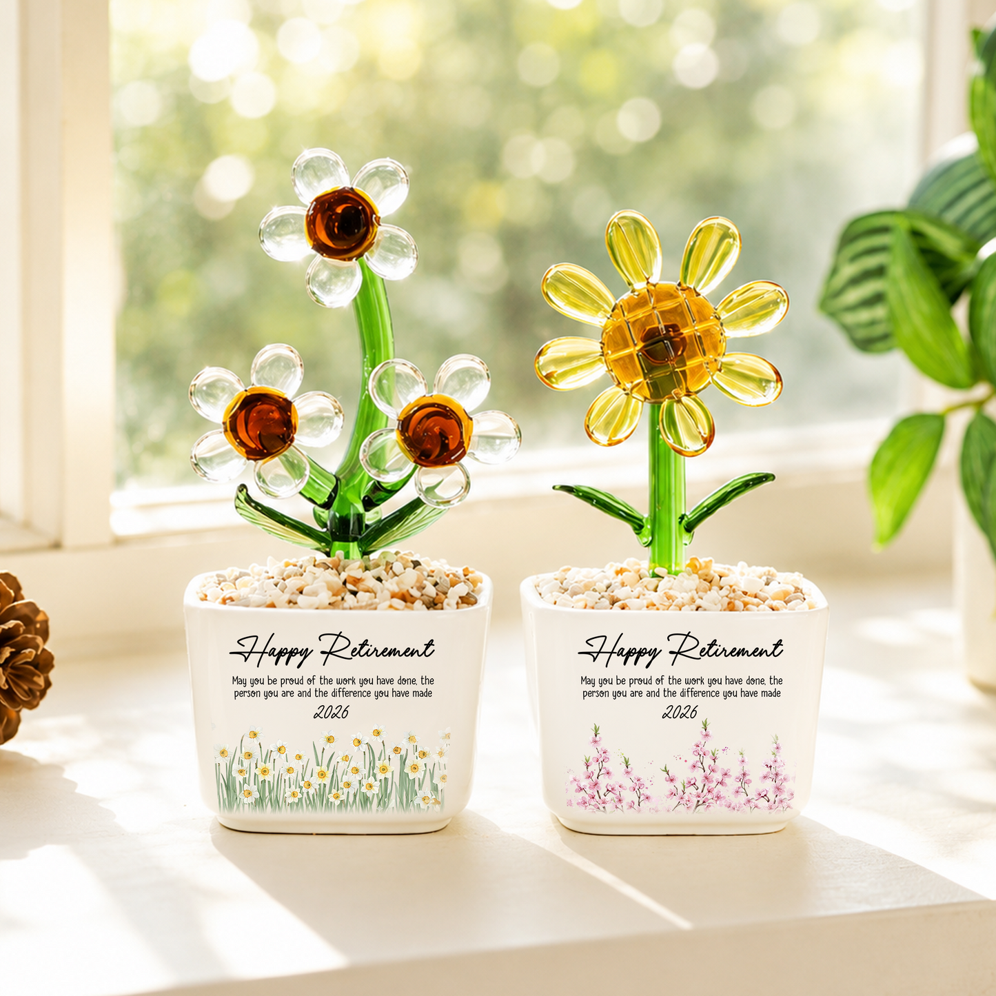 Happy Retirement Be Proud Of The Work - Personalized Custom Glass Everlasting Flowers