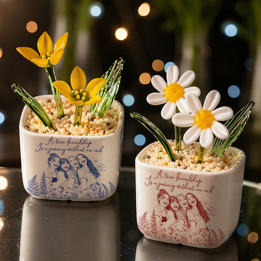 Custom Photo Pencil Sketch A True Friendship - Personalized Custom Glass Everlasting Flowers