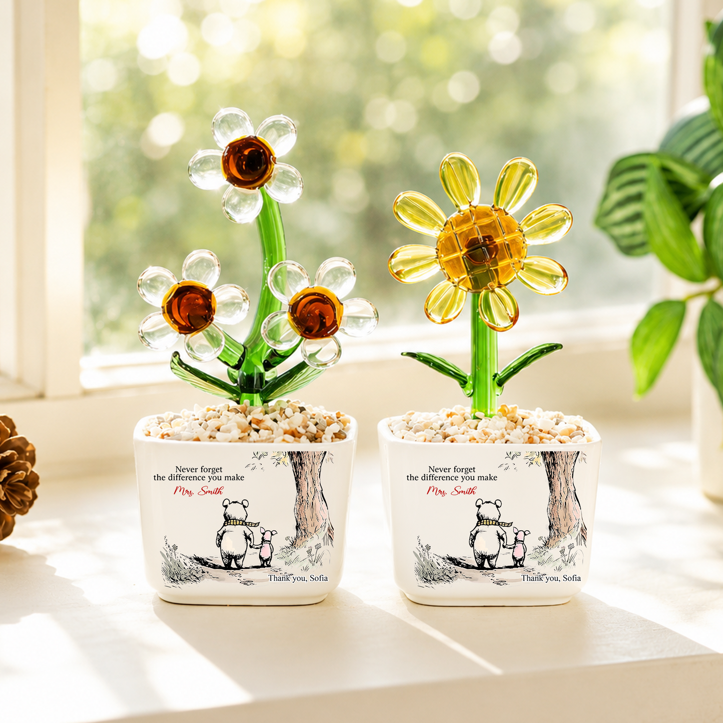 Never Forget The Difference You Make Thank You Teacher - Personalized Custom Glass Everlasting Flowers