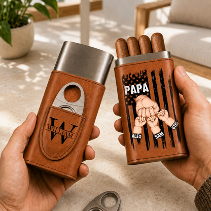 Like Dad Without Rules - Gift For Him, Travel Leather Case With Cutter - Personalized Cigar Case