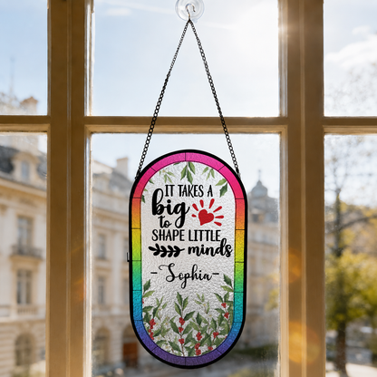 Teacher Name Gifts For Her - Personalized Rounded Rectangle Stained Glass Suncatcher
