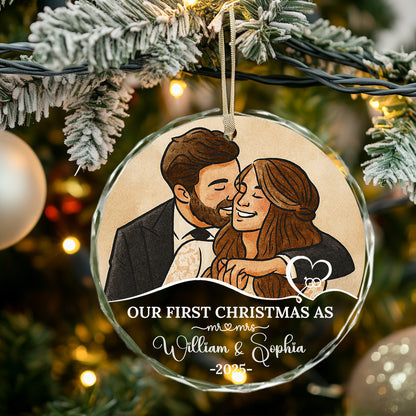 Our First Christmas As Mr Mrs - Christmas Gifts - Personalized Custom Glass Ornament