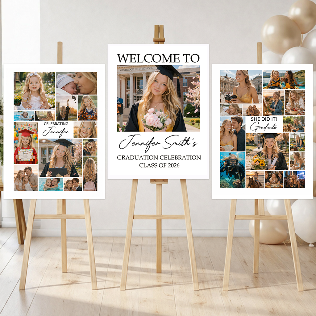 Graduation Combo 3 - Personalized Graduation Welcome Sign - Custom Photo Welcome Sign