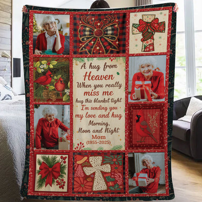 A Hug From Heaven Christmas Cross - Memorial Personalized Custom Blanket