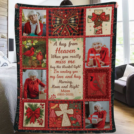 A Hug From Heaven Christmas Cross - Memorial Personalized Custom Blanket