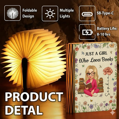Reading Girl With Birth Month Flowers - Personalized Book Lamp - Book Lovers