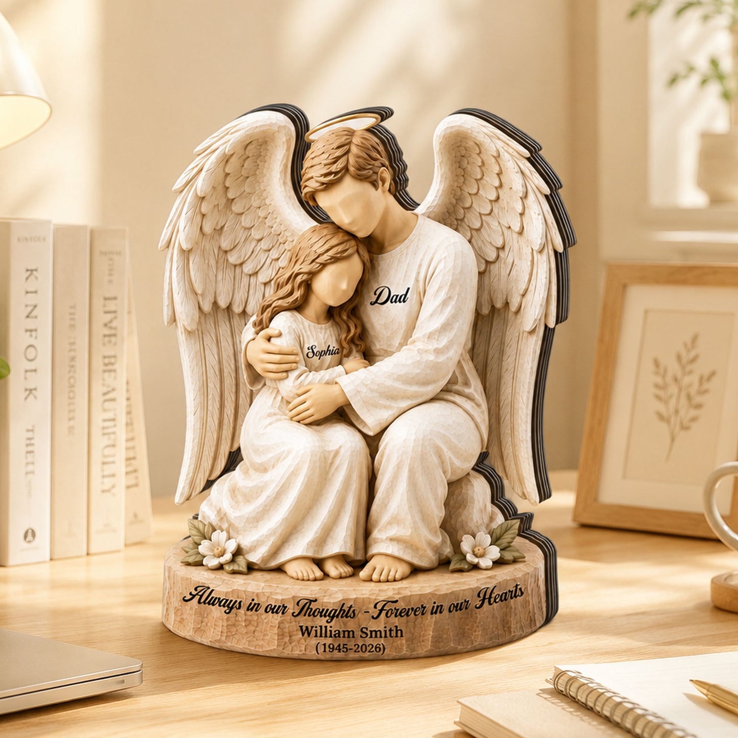 Personalized Memorial Wooden Sign: Custom Angel Figure Block, Sympathy Gift