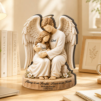 Personalized Memorial Wooden Sign: Custom Angel Figure Block, Sympathy Gift