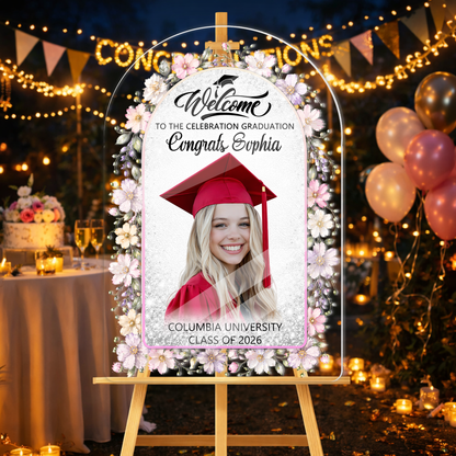 Floral Class Of 2026 Graduation - Personalized Graduation Welcome Sign - Custom Acrylic Celebration Sign