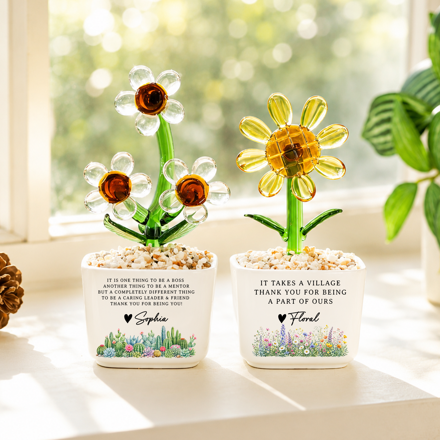 A Village Thank You Gift For Teacher - Personalized Custom Glass Everlasting Flowers