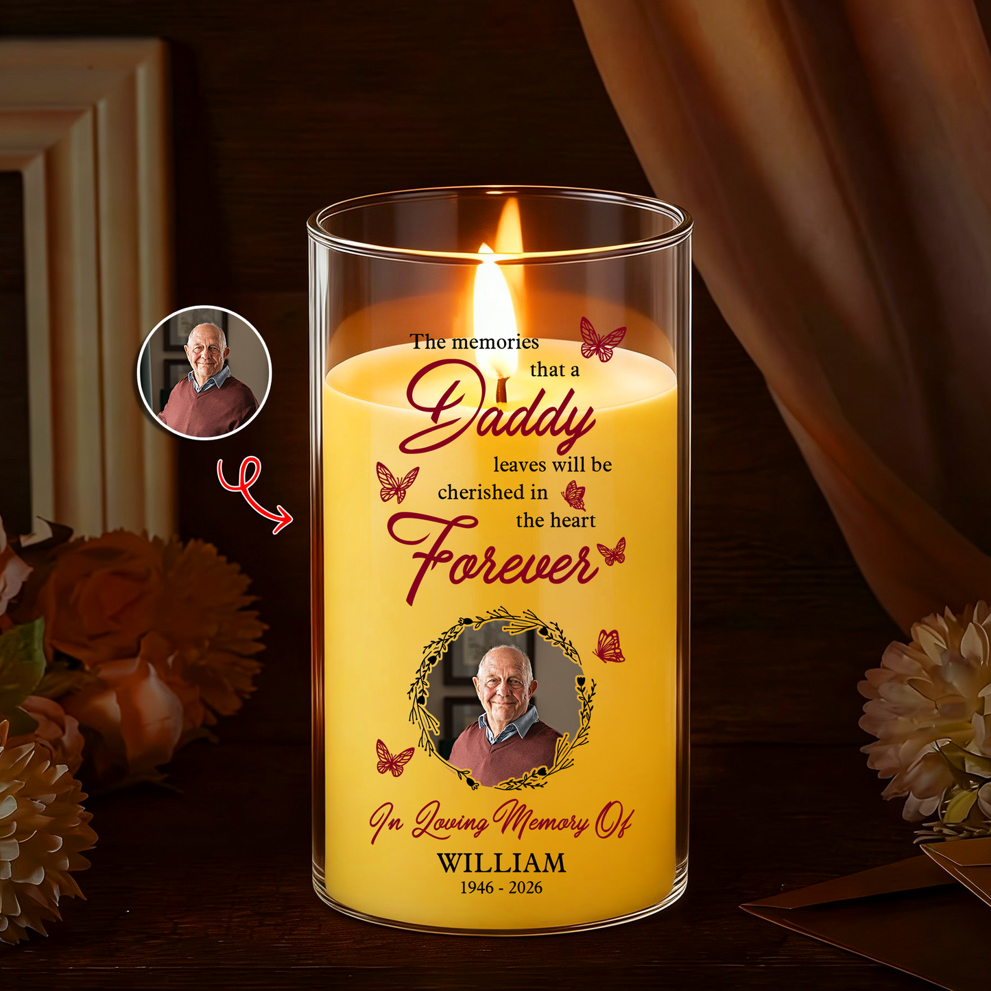 Cherished In The Heart Custom Photo Memorial - Personalized Flameless LED Candle