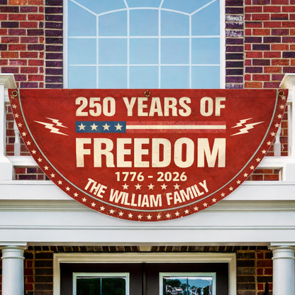 Freedom 250 Years Of Freedom Glitter Fan Flag - Custom Family Name Non-Pleated Fan Flag