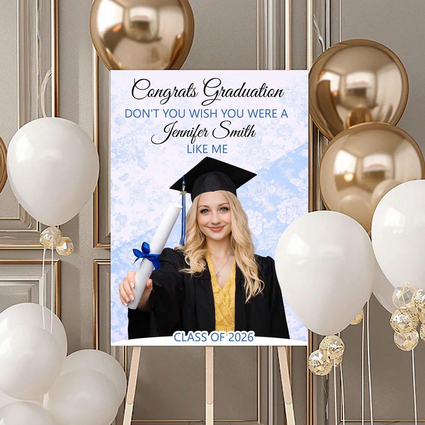Congrats Graduation Floral - Personalized Graduation Welcome Sign - Custom Photo Welcome Sign