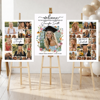 Congrats Graduation Combo 3 - Personalized Graduation Welcome Sign - Custom Photo Welcome Sign