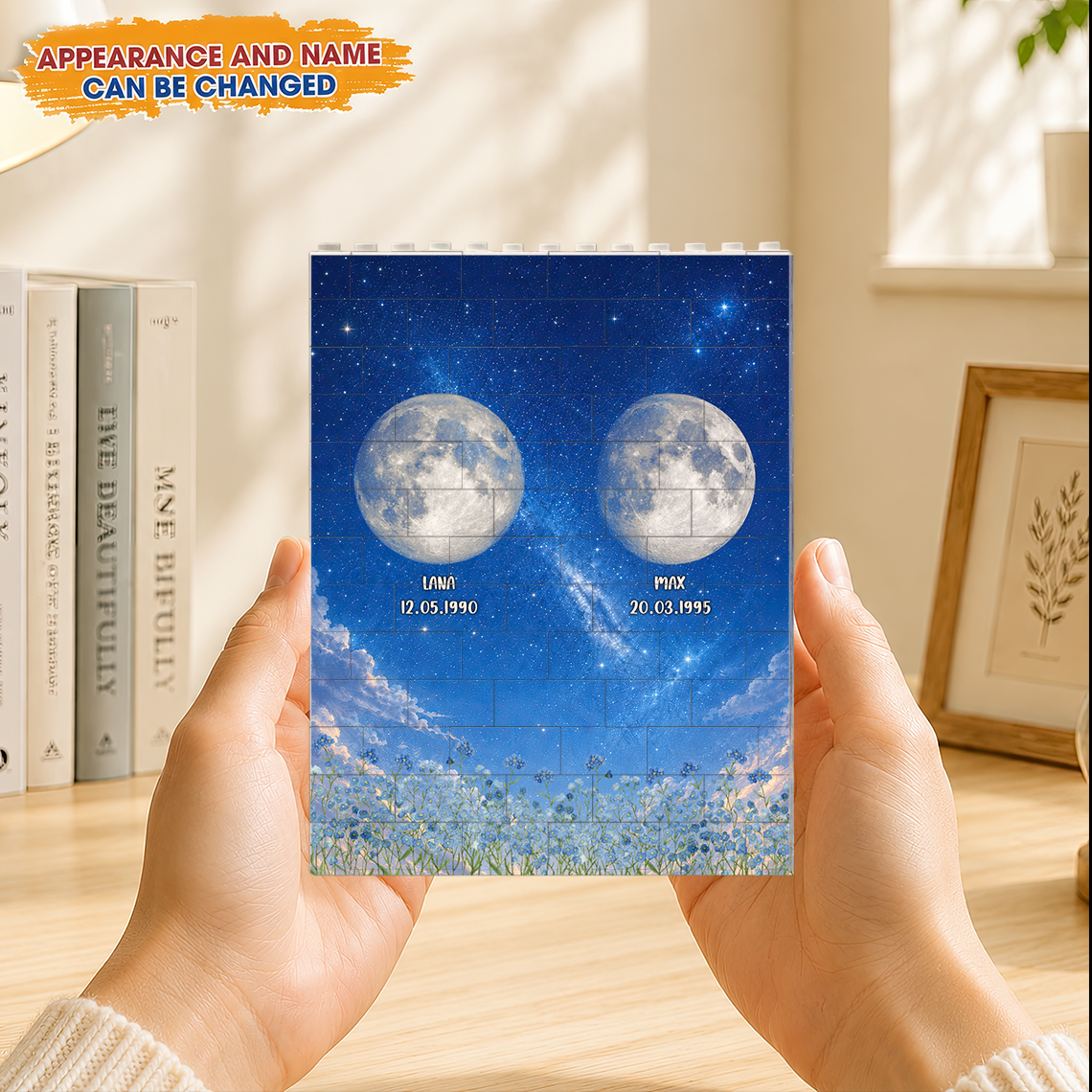 Personalized Moon Phase Building Block - Personalized Rectangle Building Brick