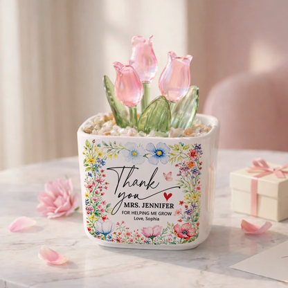 Thank You For Helping Us Grow - Personalized Custom Glass Everlasting Flowers