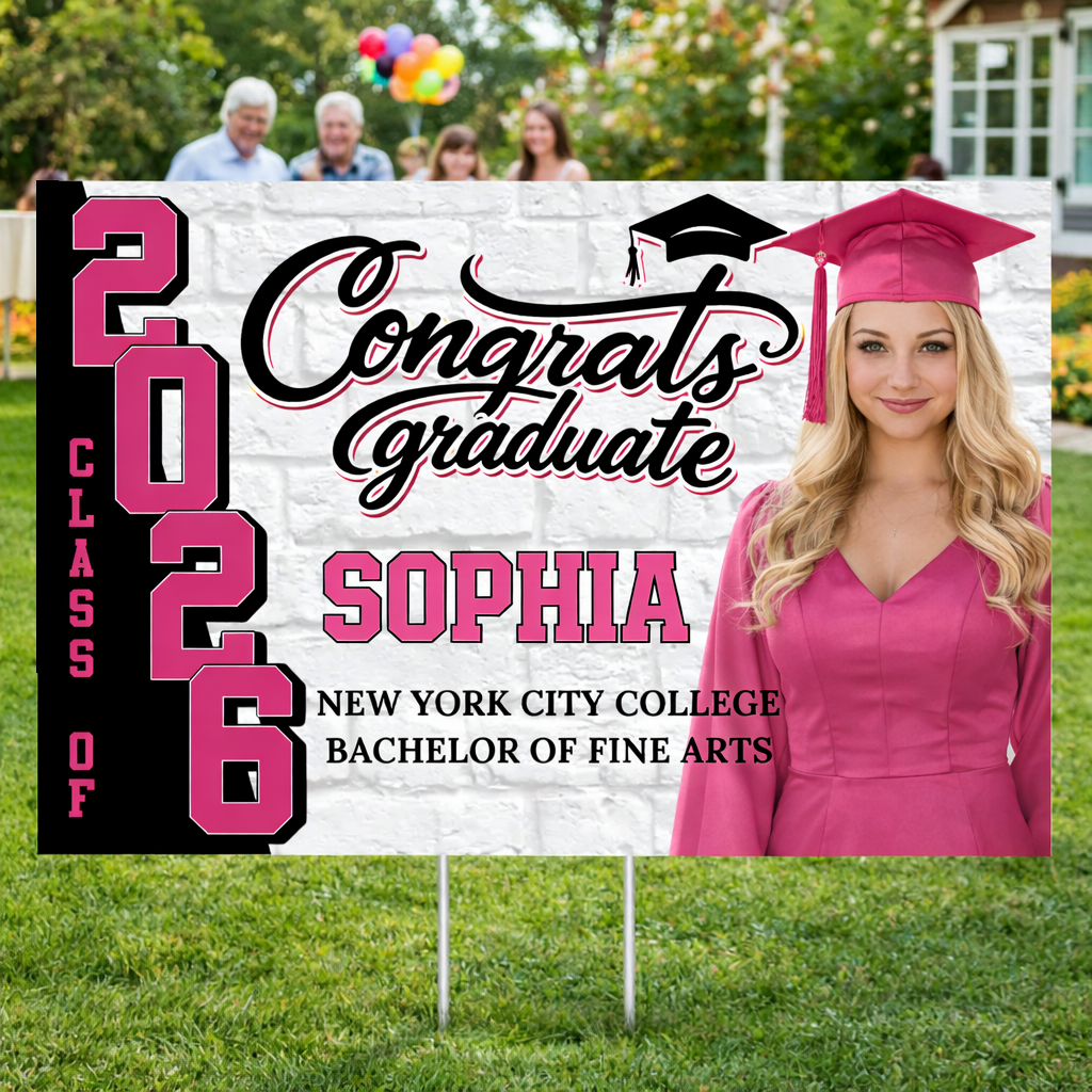 2026 Lawn Sign Graduation Gift - Personalized Graduation Yarn Sign With Stake