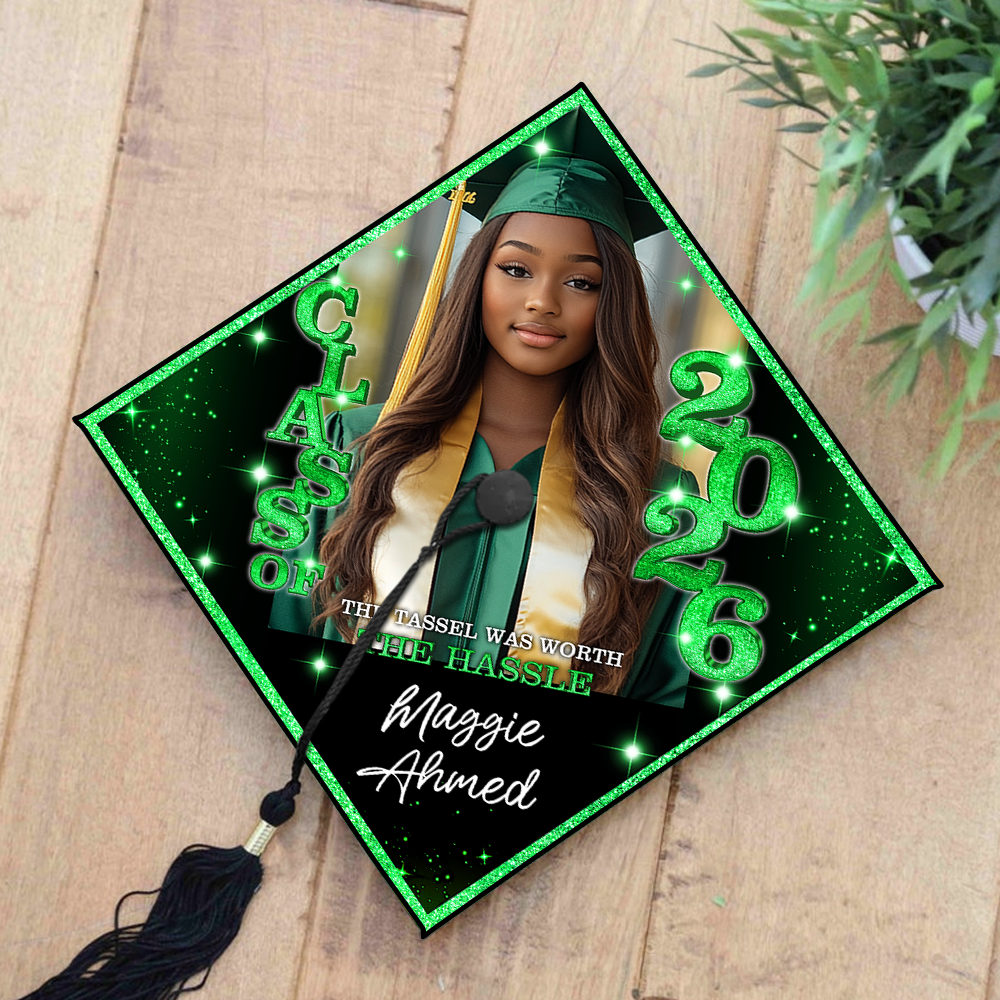 Class Of 2026 Glitter Cap Topper - Personalized Printed Graduation Cap Topper