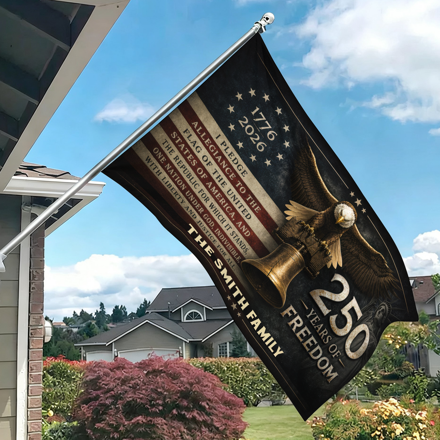250 Years Of Freedom Birthday American Flag - Semiquincentennial Eagle Flag - Personalized House Flag