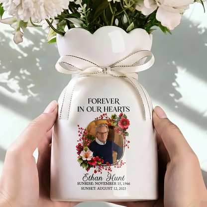 Forever In Our Heart - Personalized Custom Ribbon Tie Flower Vase