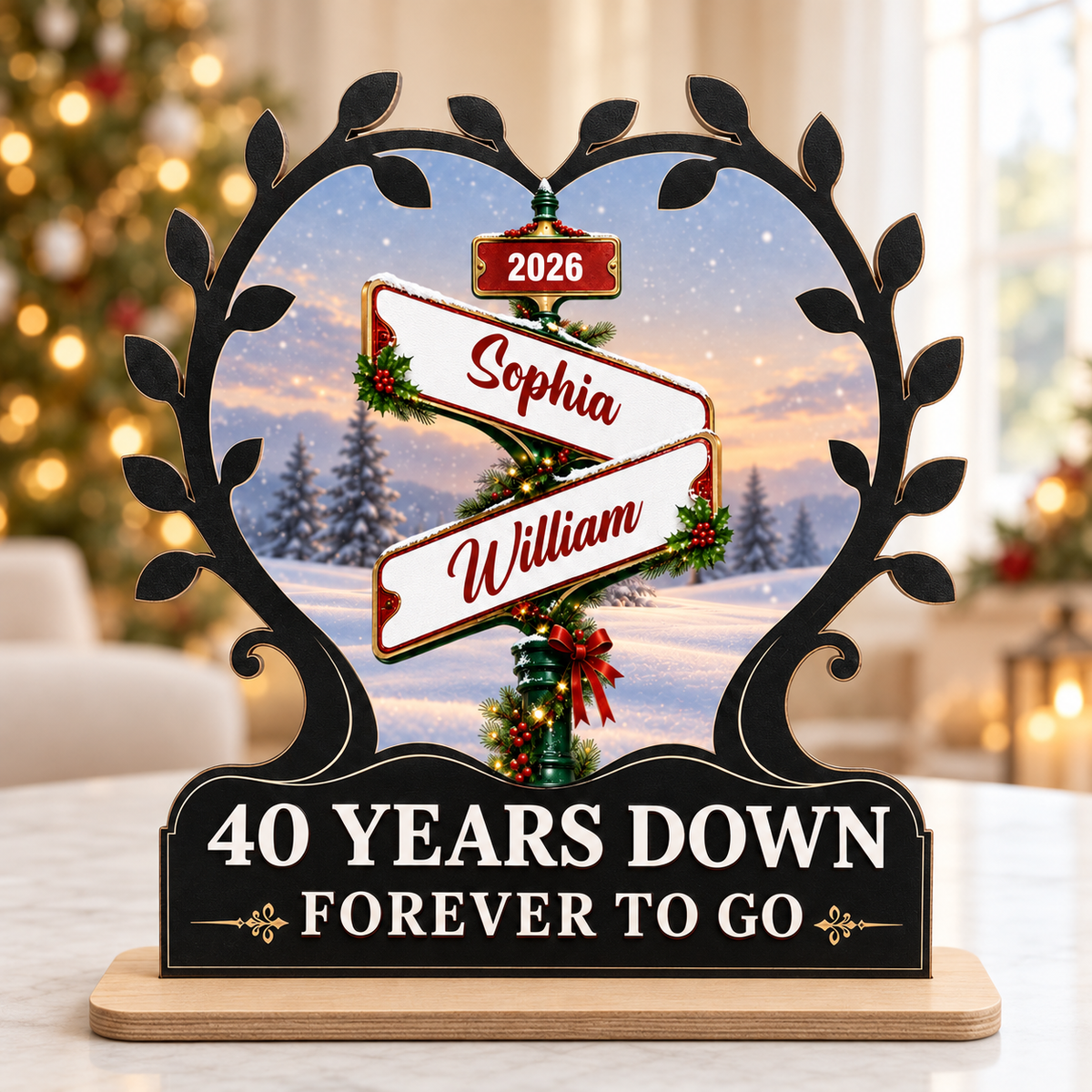 Forever Love - Personalized 2-Layer Wood Plaque With Flat Base
