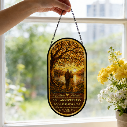 Our Anniversary - Personalized Oval Stained Glass Suncatcher