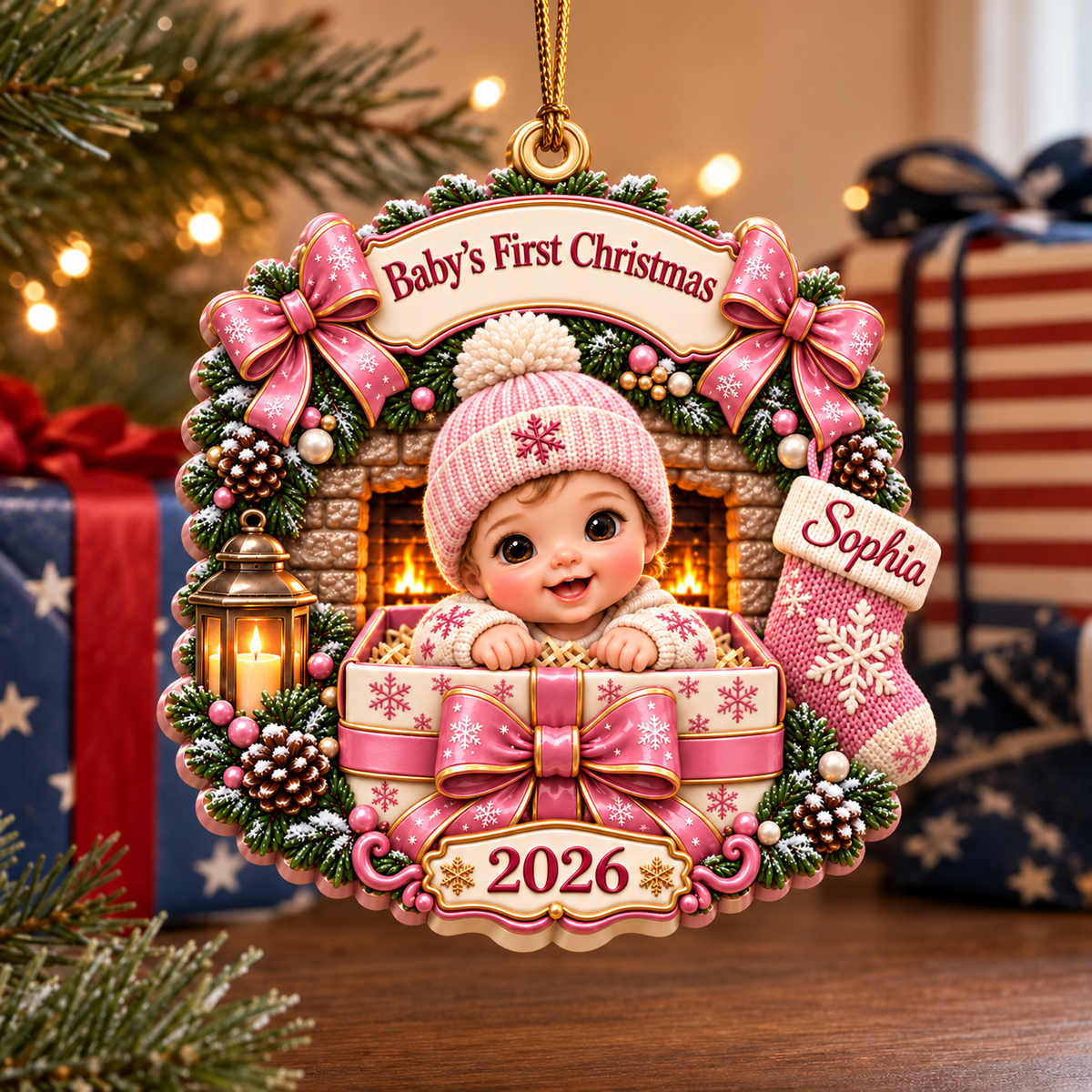 Baby 2026 Wreath Gifts for New Mom New Dad Newborn - Real 3D Relief Ornament