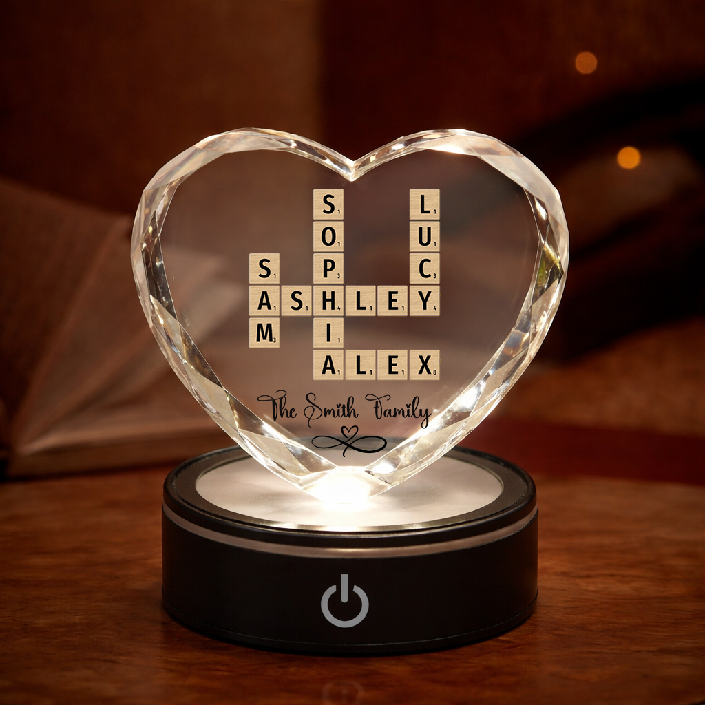 Family Names Crossword Art - Personalized Custom Crystal Led Light