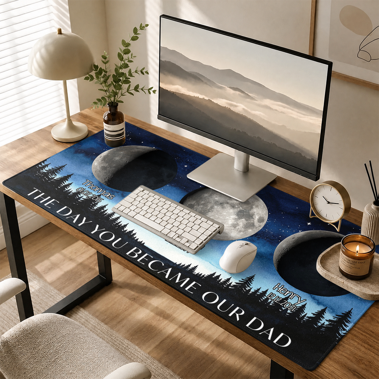 Father's Day Gifts - Custom Moon Best Dad Ever - Personalized Leather Desk Mat