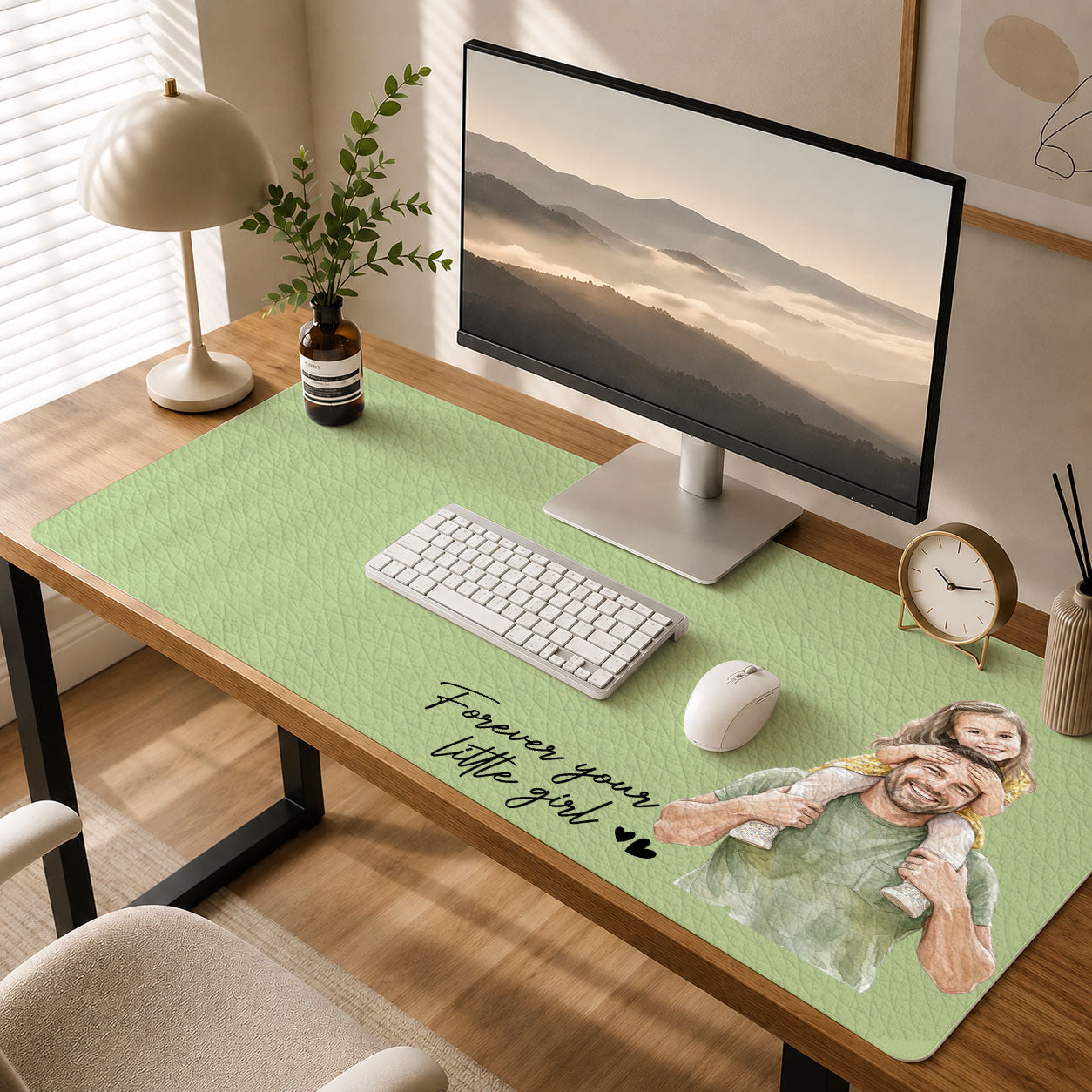 My Little Family Custom Photo - Personalized Leather Desk Mat