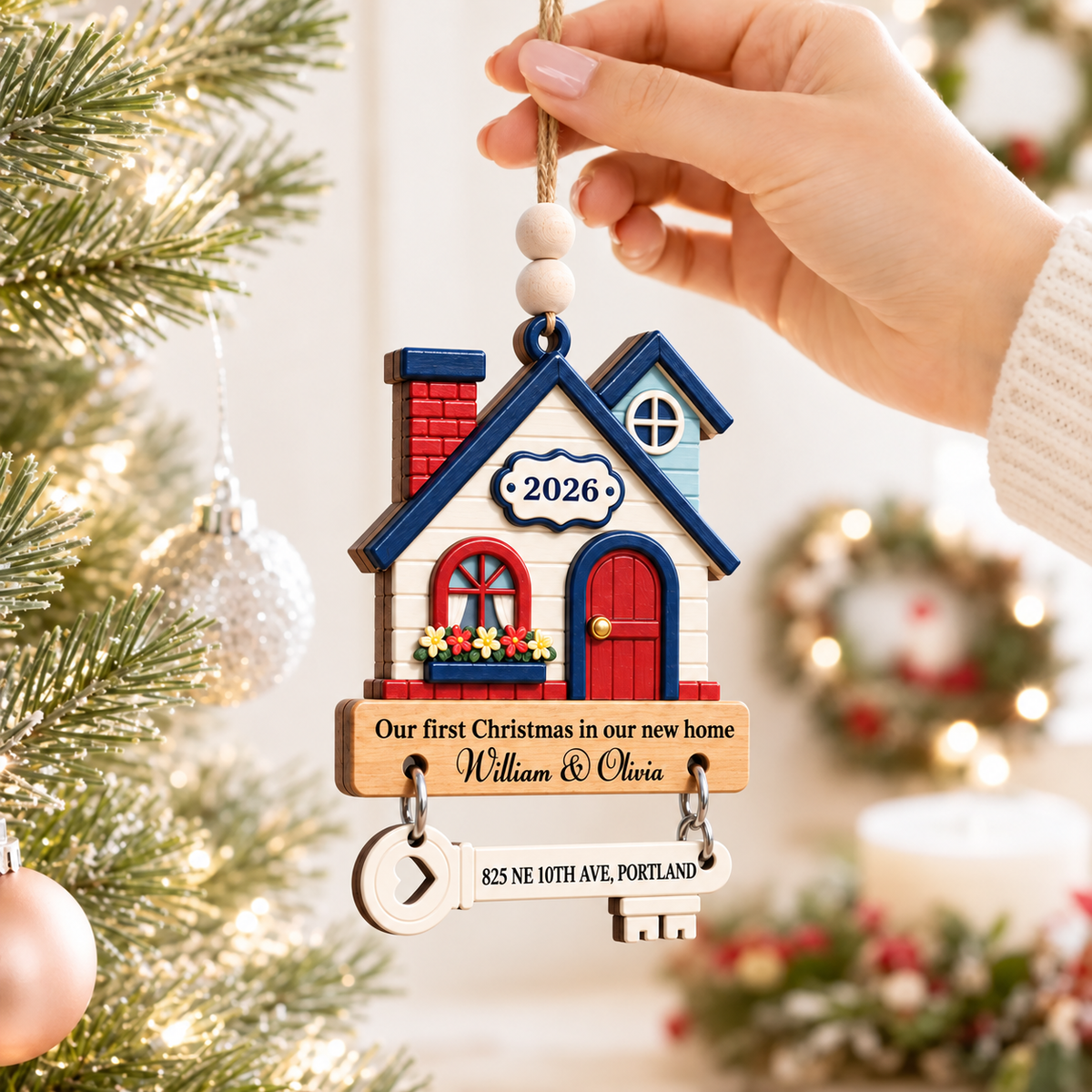 New Home Christmas Wooden Ornament With Tag - Personalized Gifts