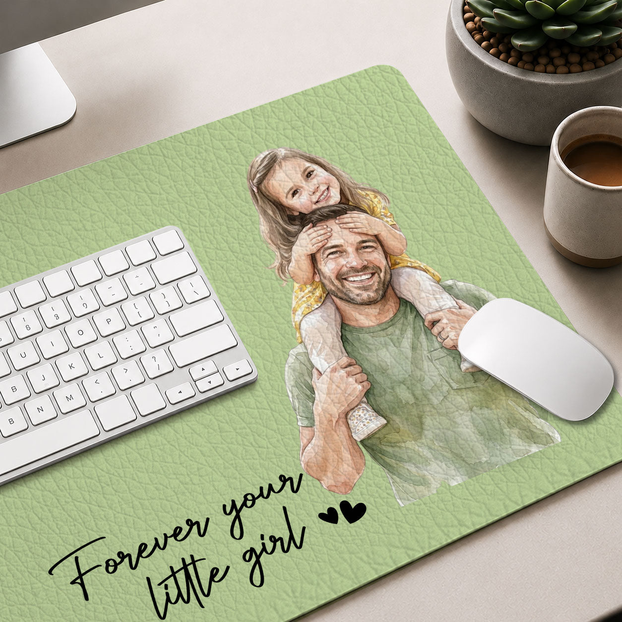 My Little Family Custom Photo - Personalized Leather Desk Mat