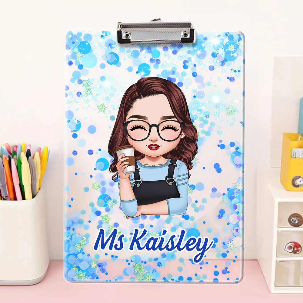 Personalized Glitter Name - Custom Acrylic Clipboard With Teacher Name