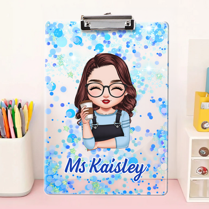 Personalized Glitter Name - Custom Acrylic Clipboard With Teacher Name